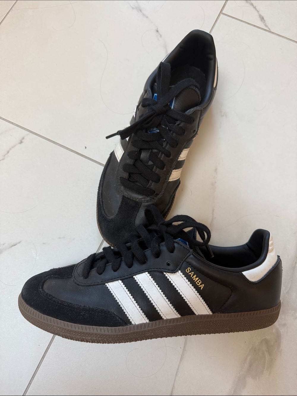 adidas Samba Black White Leather Sneakers with Gum Sole